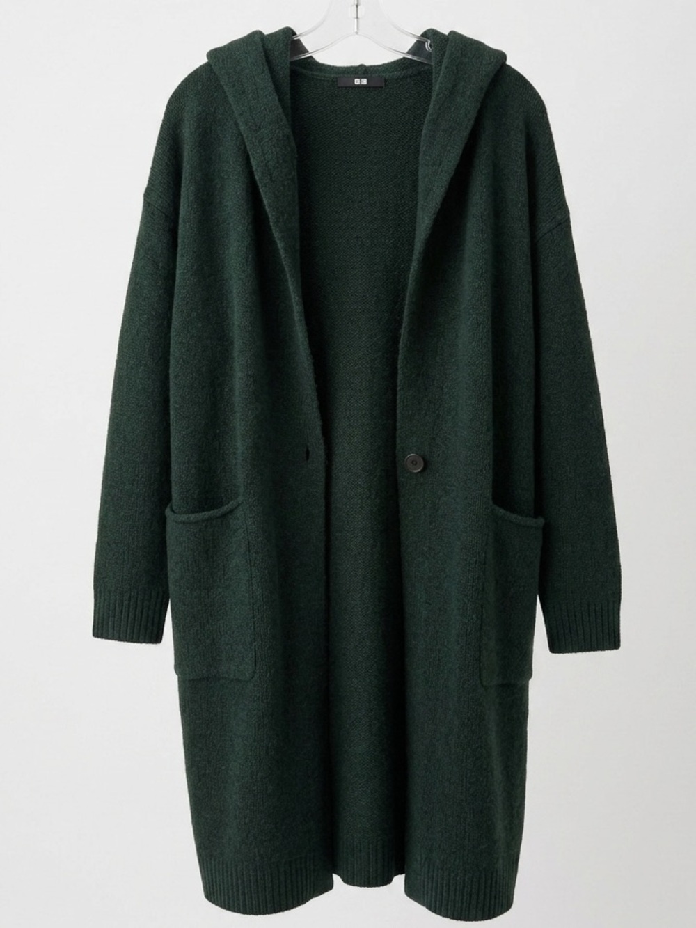 UNIQLO *Wool* Moss Forest Green Hooded Button Front Cardigan